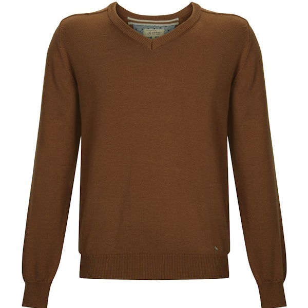 DG's Drifter Light Brown Long Sleeve V-Neck Sweater