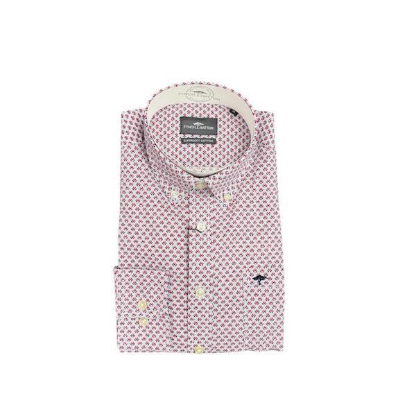 Fynch Hatton Small Print LS Shirt - Red - 1412 5380 363