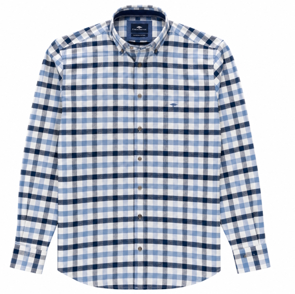 Fynch Hatton Heringbone Check Shirts - Navy - 1609 8720 660